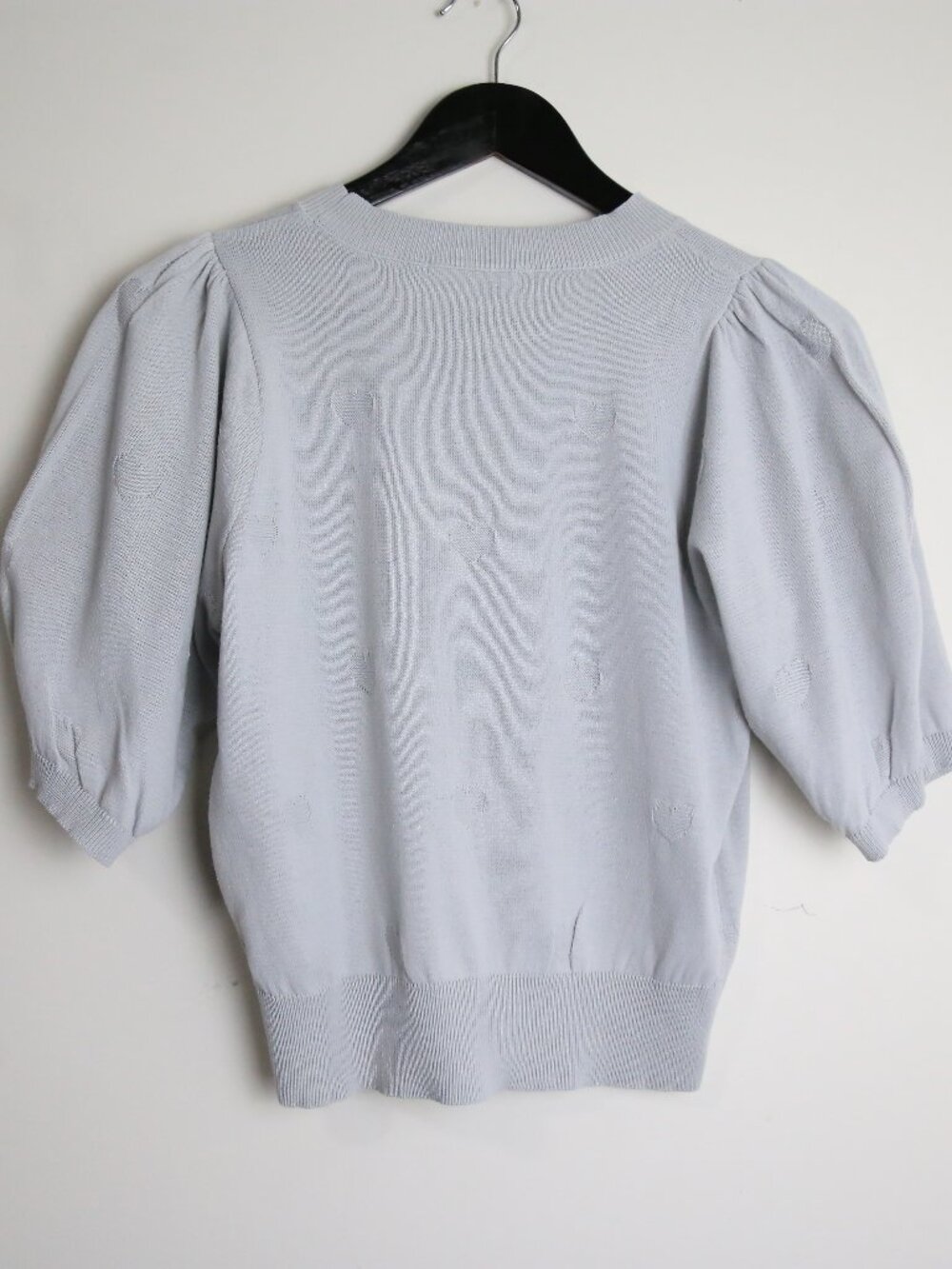 Swing By Light Grey Fine Knit Double Puff Quarter Sleeve Sweater One Size
